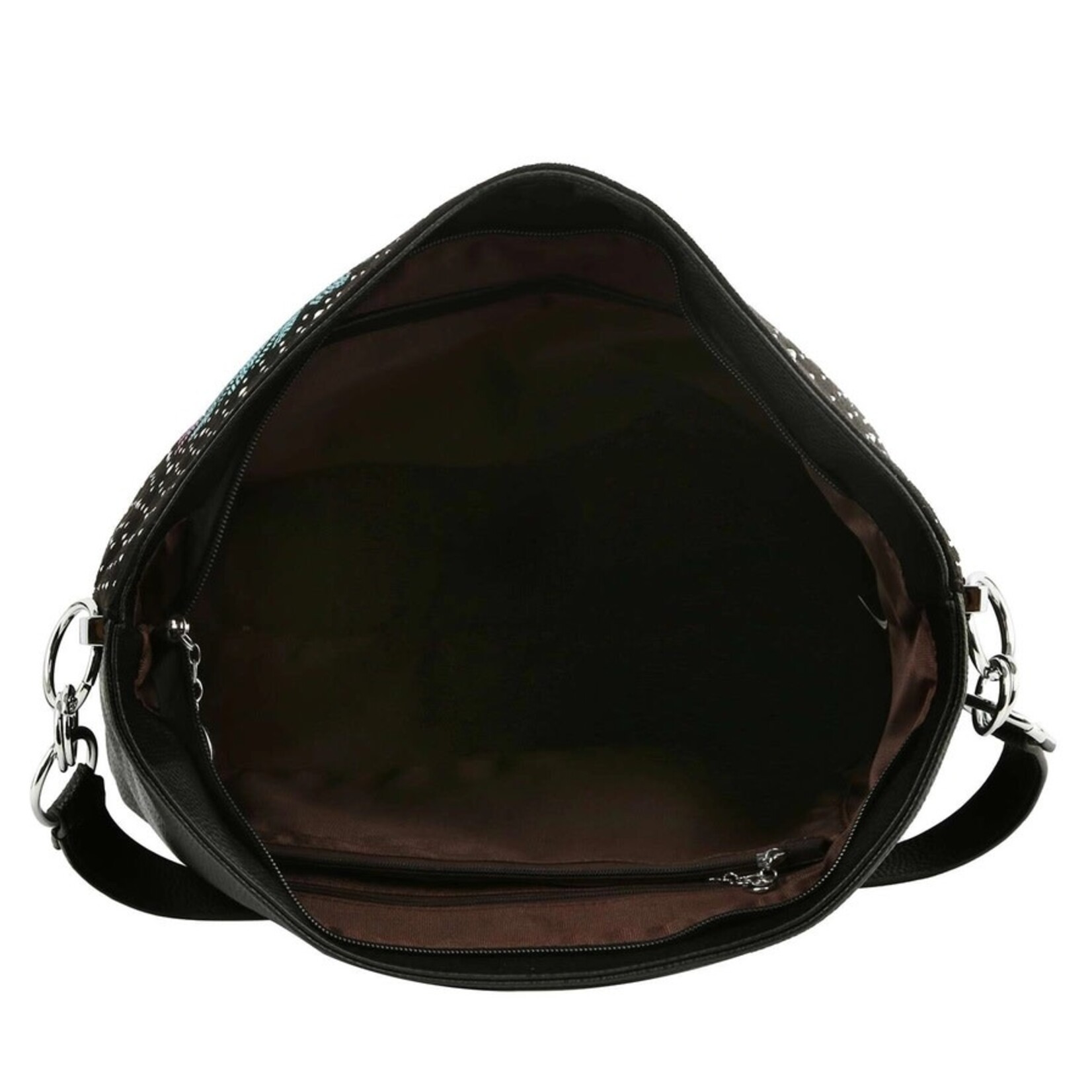 Floral Rhinstone Hobo Handbag - Black