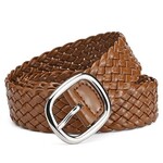 Women's Buckle Pu Patent Leather Belt in Camel