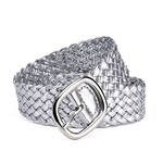 Women's Buckle Pu Patent Leather Belt in Silver