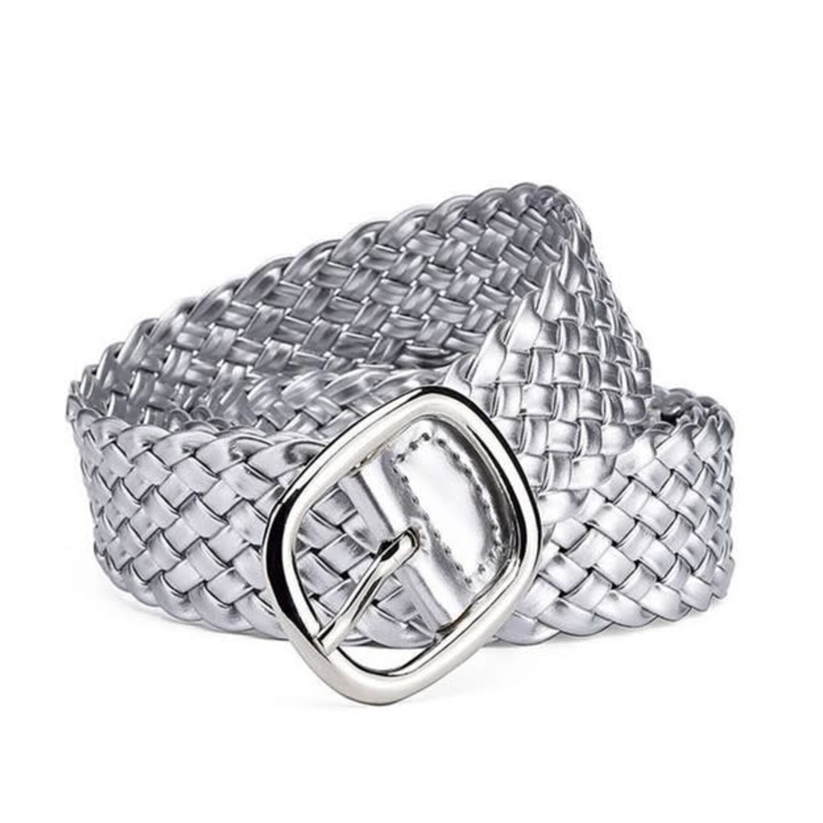 Women's Buckle Pu Patent Leather Belt in Silver