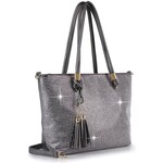 Handbag Express Rhinestone Covered Tassel Accented Tote - Pewter