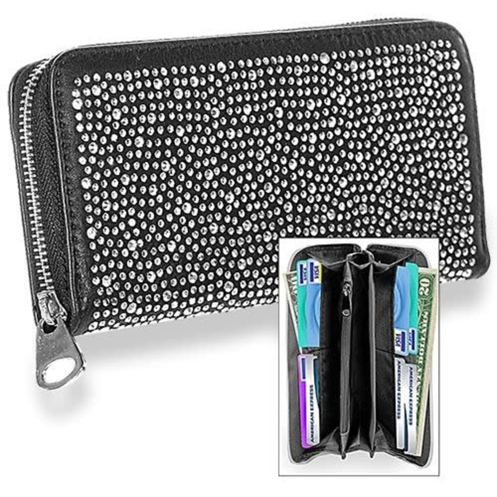 Handbag Express Rhinestone Covered Wallet - Black