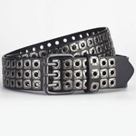 Square Bead Rivet Triple Row Eyelet Punk Belt in Dark Silver