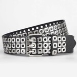 Square Bead Rivet Triple Row Eyelet Punk Belt in Light Silver