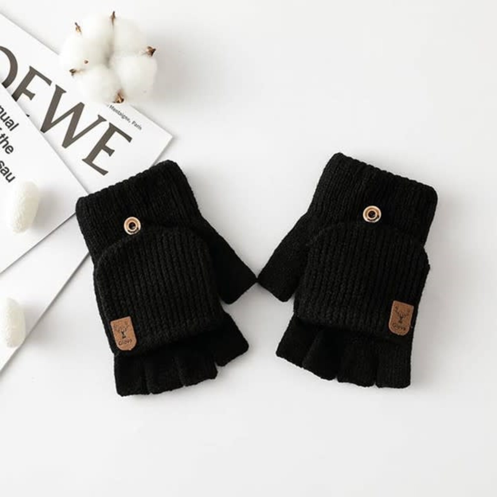 Half Finger Flip Touch Screen Gloves Black