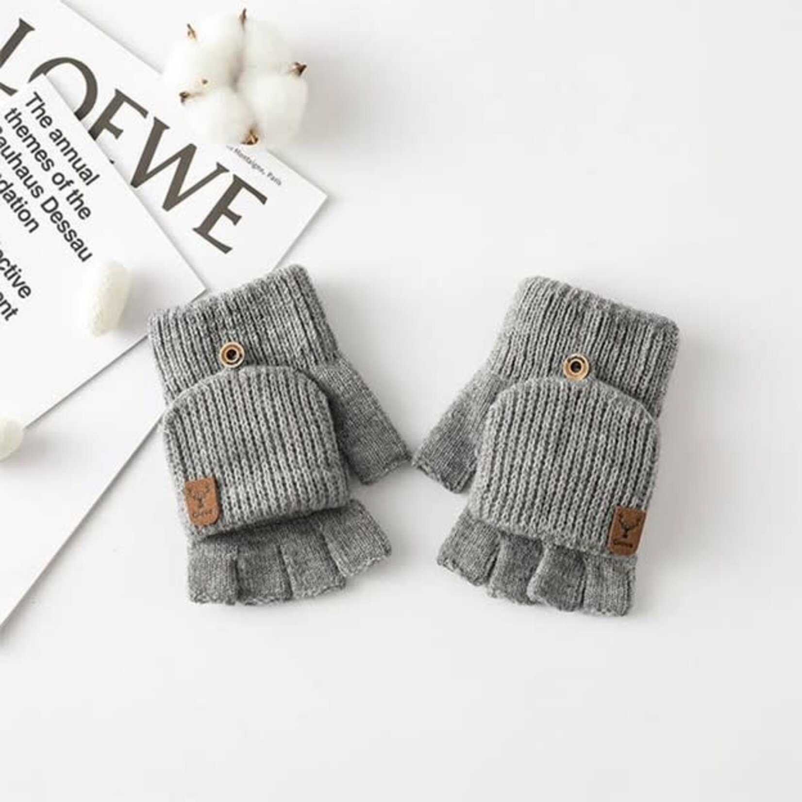 Half Finger Flip Touch Screen Gloves Grey