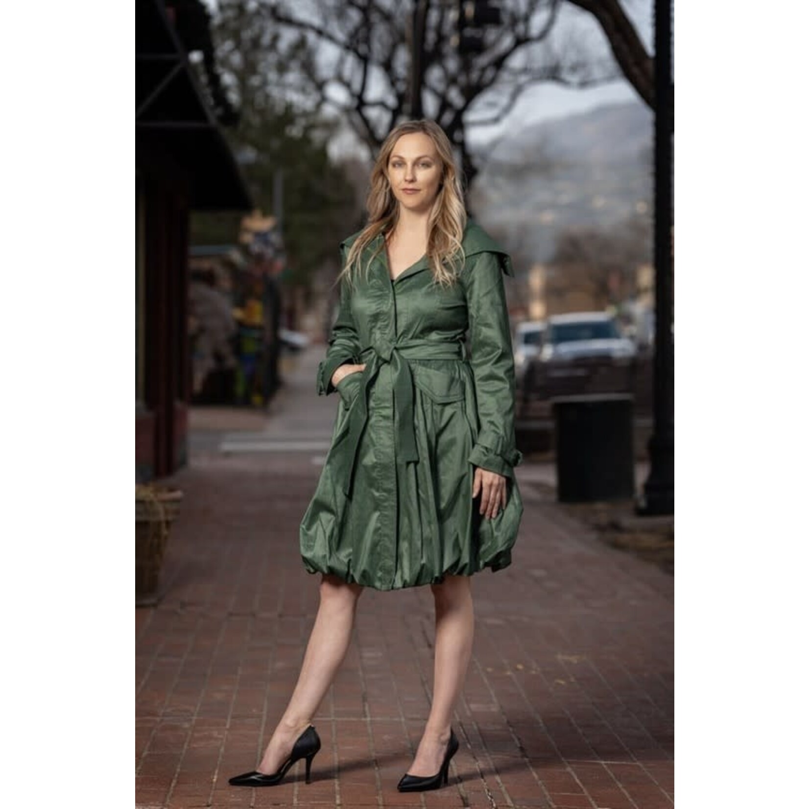 Samuel Dong Classic Bubble Coat in Night Green