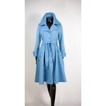Samuel Dong Knit Alligator Jacquard A-Line Coat in Ice Blue