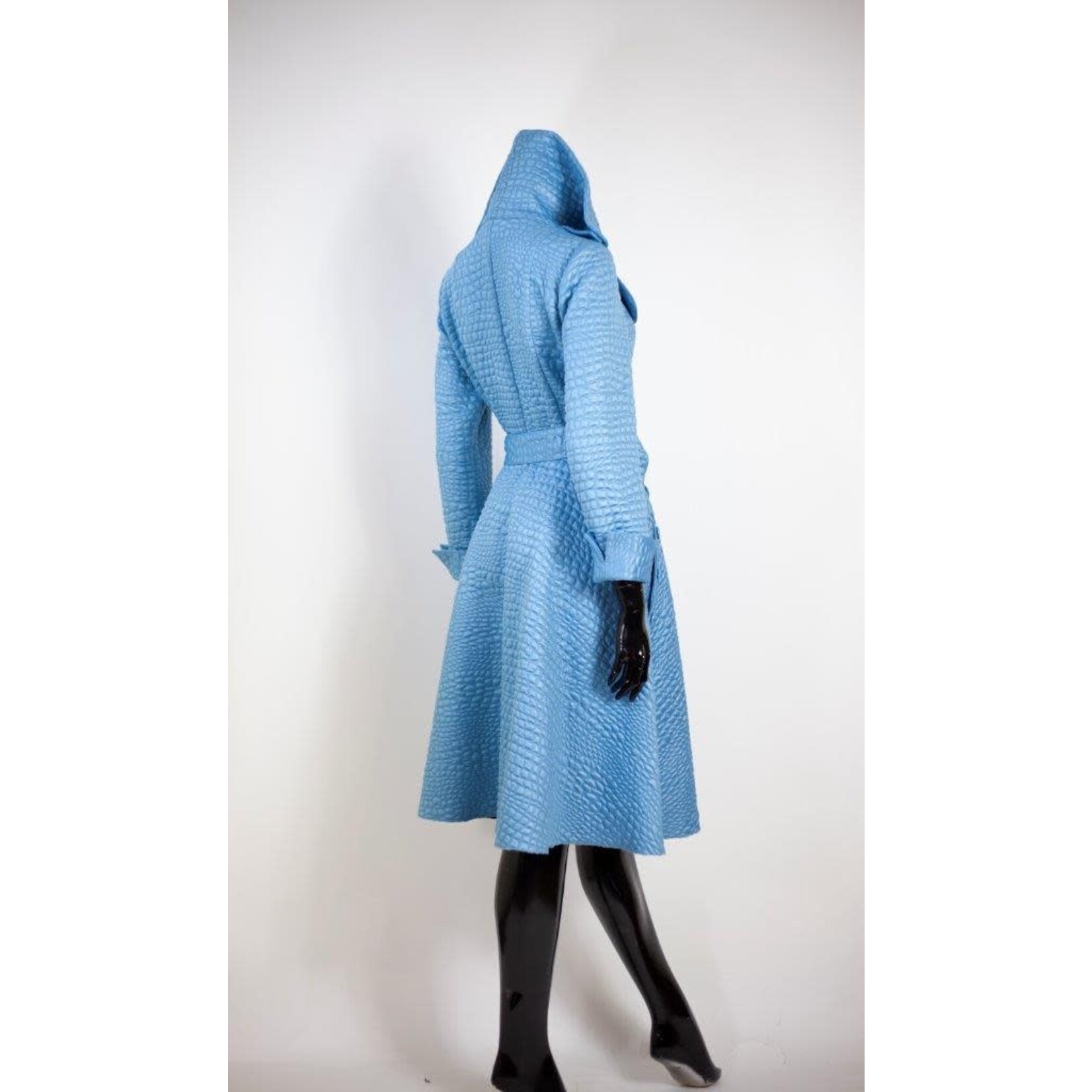Samuel Dong Knit Alligator Jacquard A-Line Coat in Ice Blue