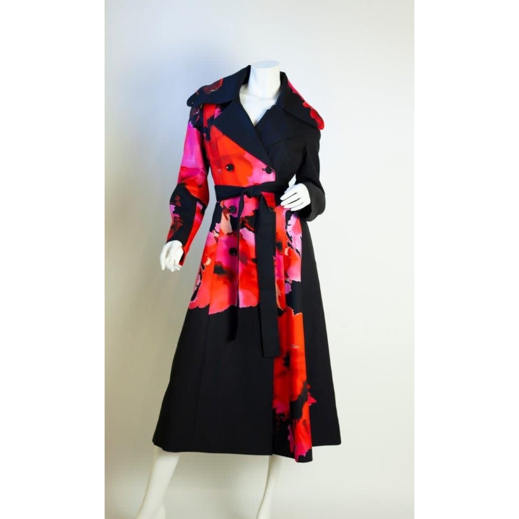 Samuel Dong Printed Double Breasted Trench Coat w/ Wired Collar/Self belt