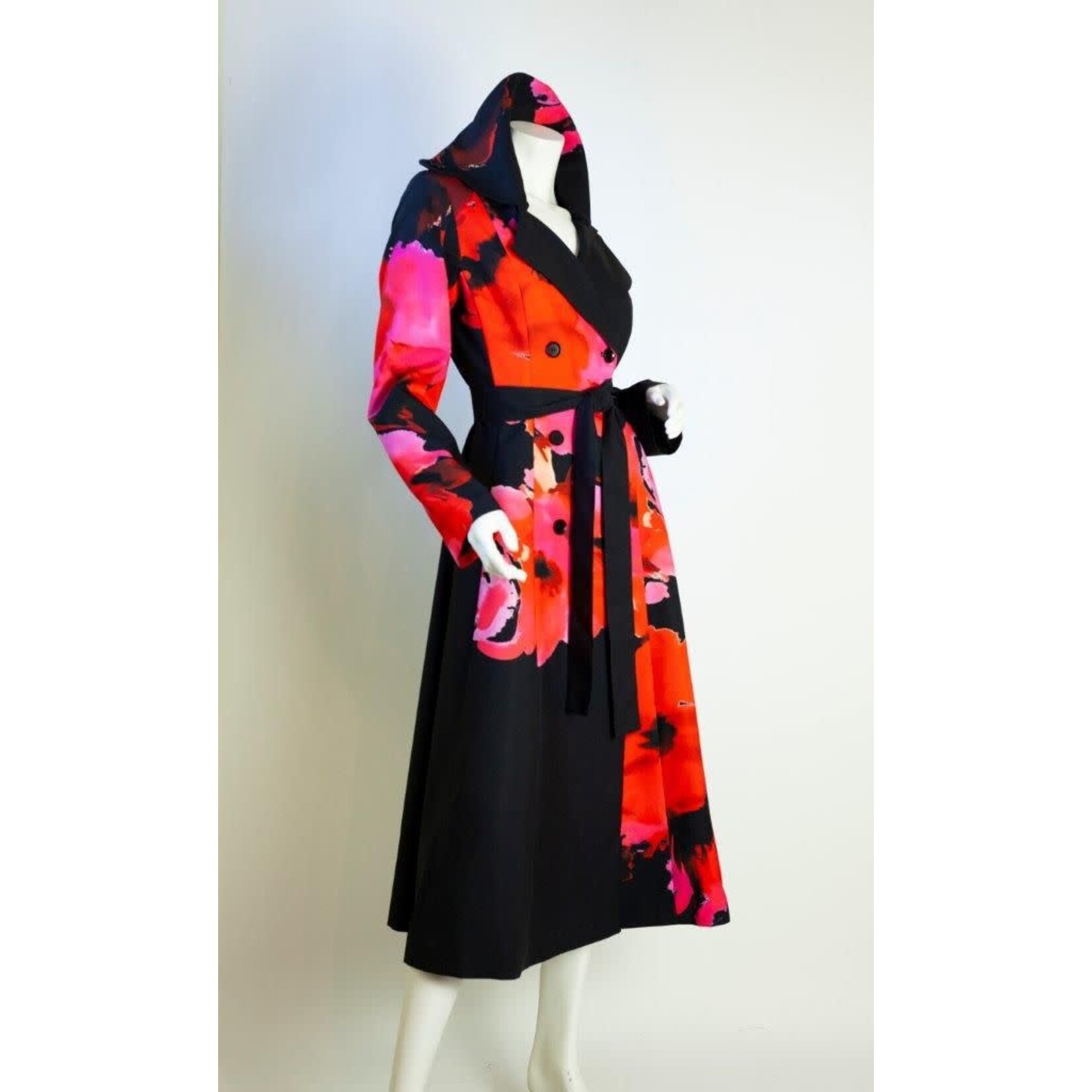 Samuel Dong Printed Double Breasted Trench Coat w/ Wired Collar/Self belt