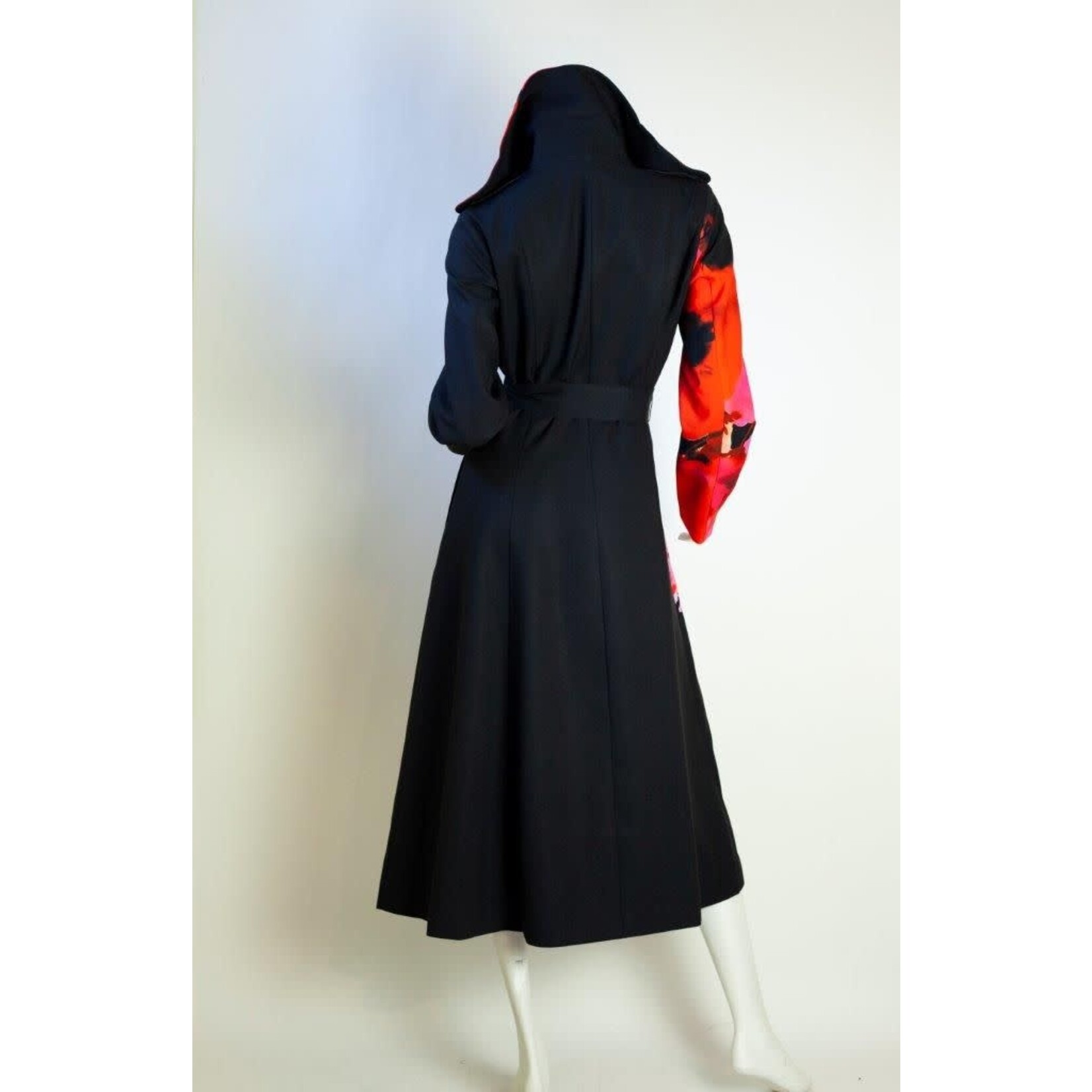 Samuel Dong Printed Double Breasted Trench Coat w/ Wired Collar/Self belt
