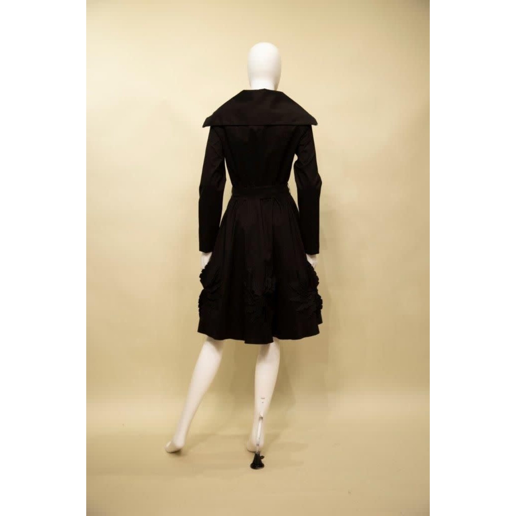 Samuel Dong Stretch Dupioni Coat/Dress w/ Flower Detail in Black