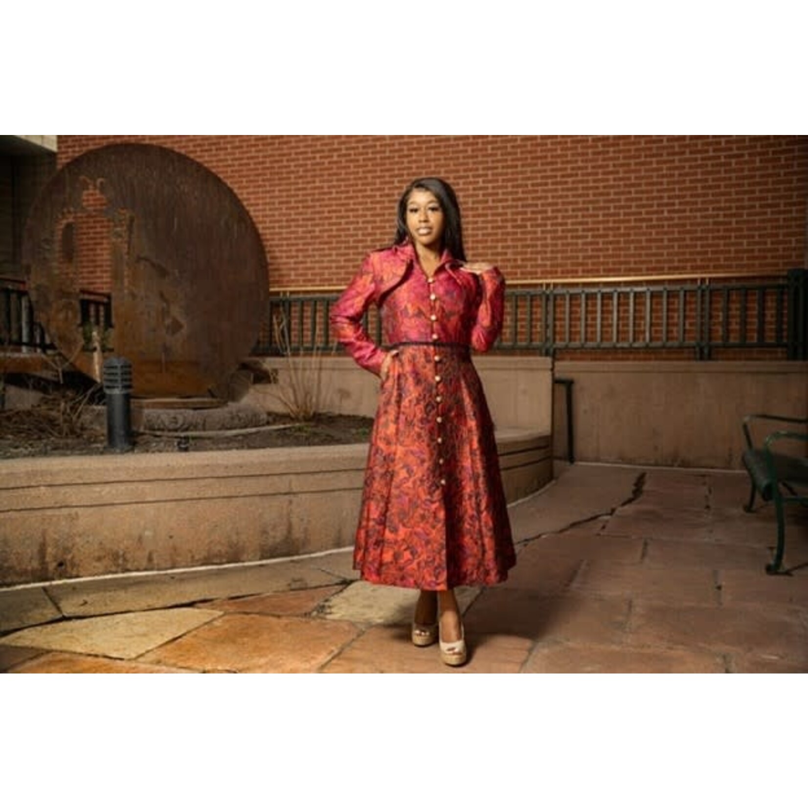 Samuel Dong Jacquard ALine Dress in Red/Fuchsia