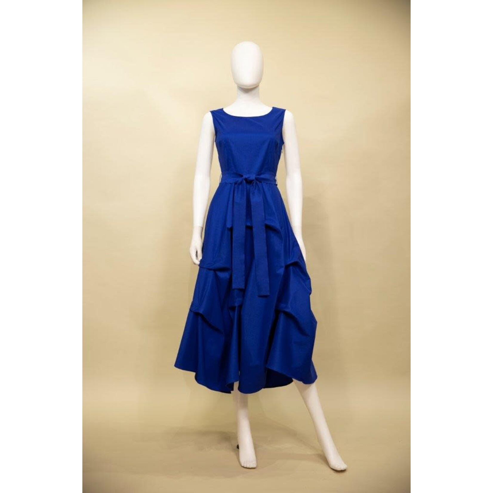 Samuel Dong Long Dress w/ Tiered Skirt and Belt in Cobalt Blue