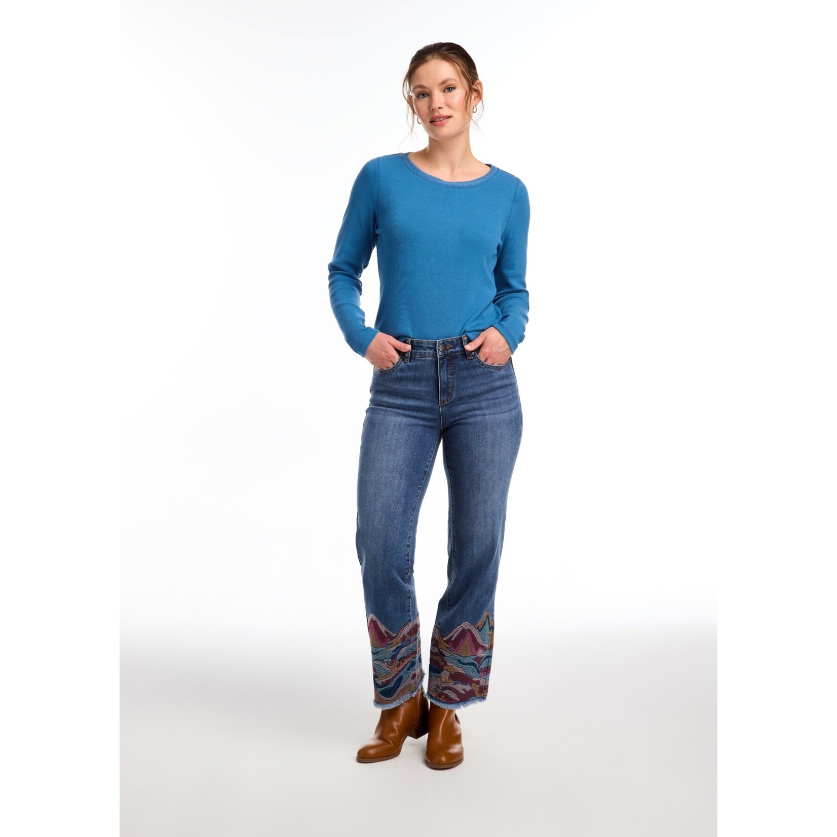 FDJ Christina Straight Ankle w/ Embel Ankle in Dk Indigo