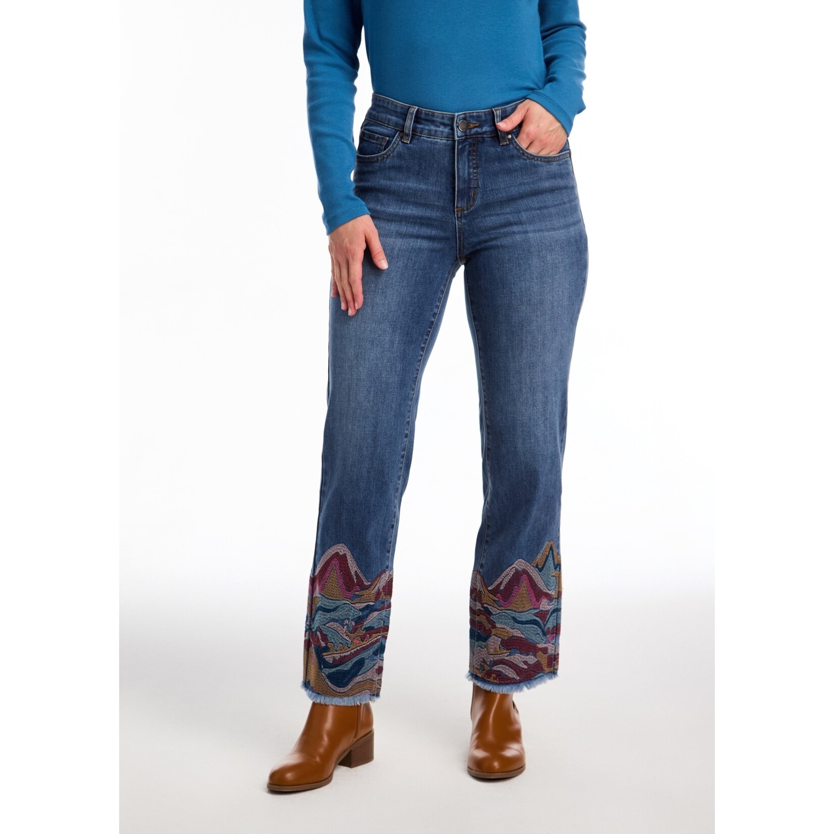 FDJ Christina Straight Ankle w/ Embel Ankle in Dk Indigo