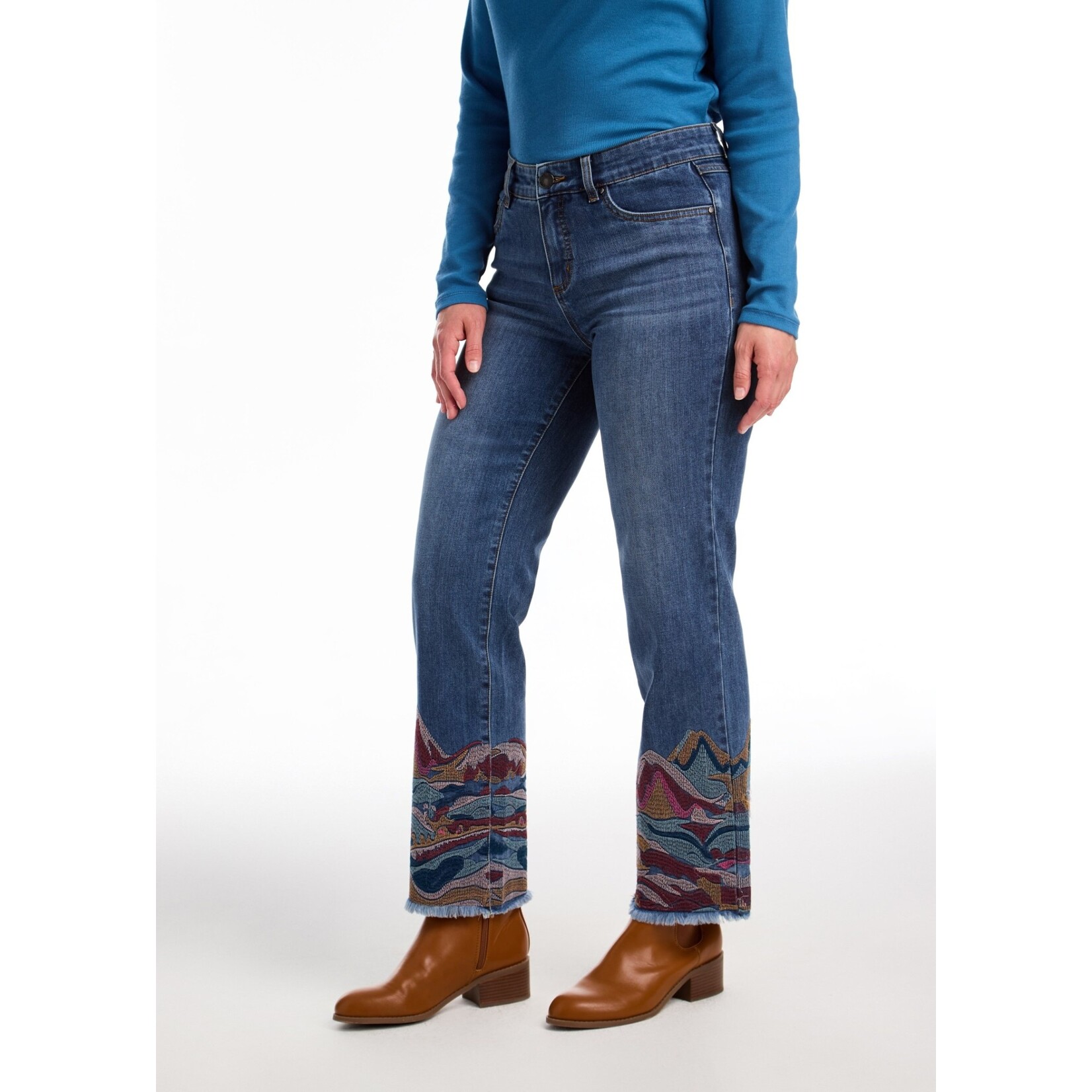 FDJ Christina Straight Ankle w/ Embel Ankle in Dk Indigo