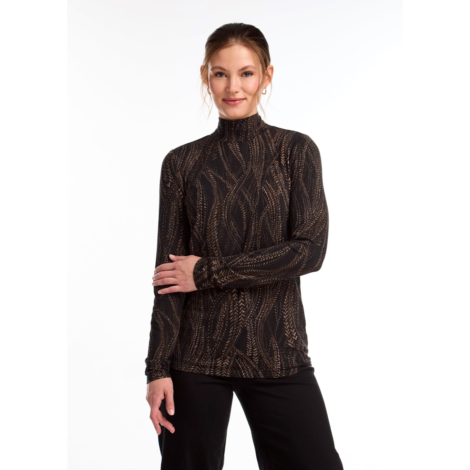 FDJ Long Sleeve Mock Neck Top in Trellis Print