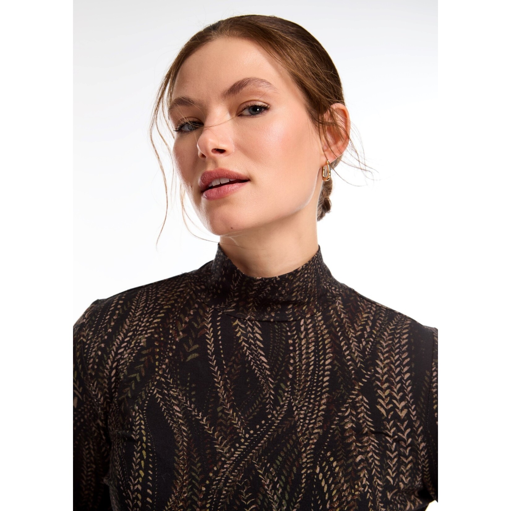 FDJ Long Sleeve Mock Neck Top in Trellis Print