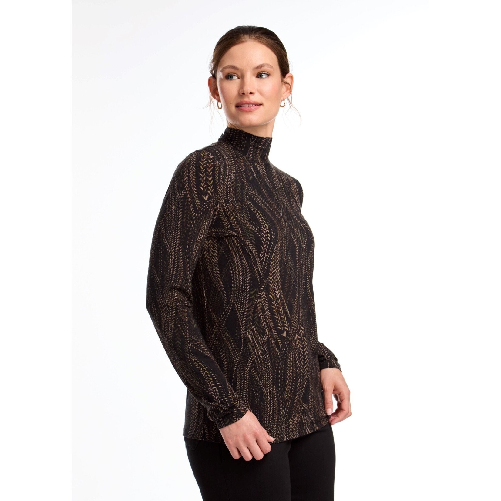 FDJ Long Sleeve Mock Neck Top in Trellis Print