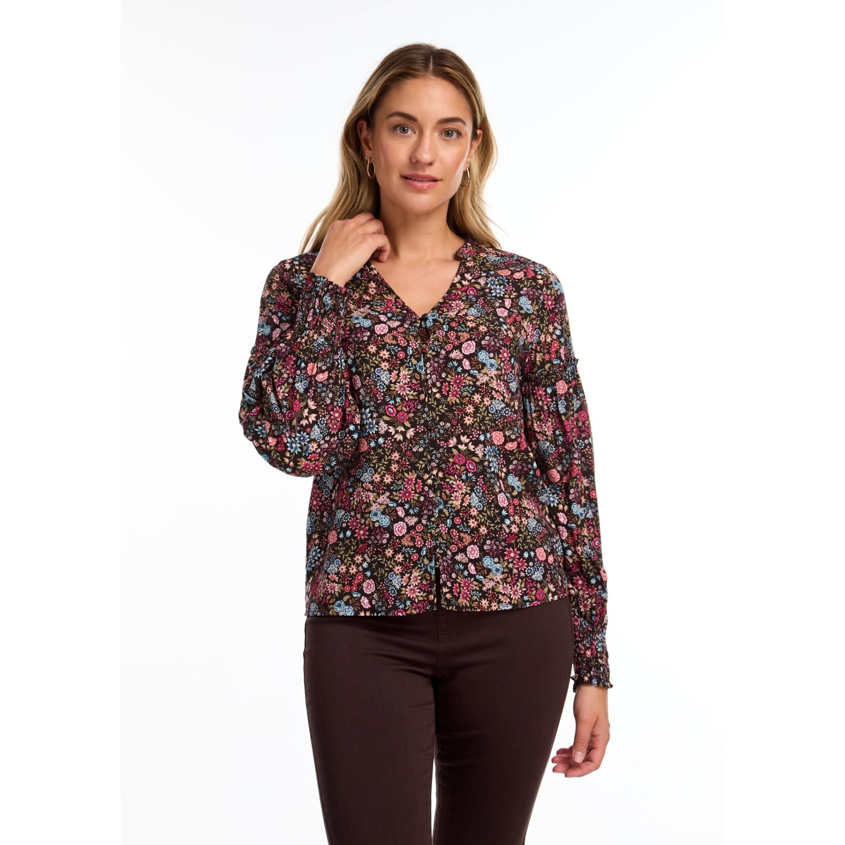 FDJ Long Sleeve Smock Cuff Top in Gramercy Floral