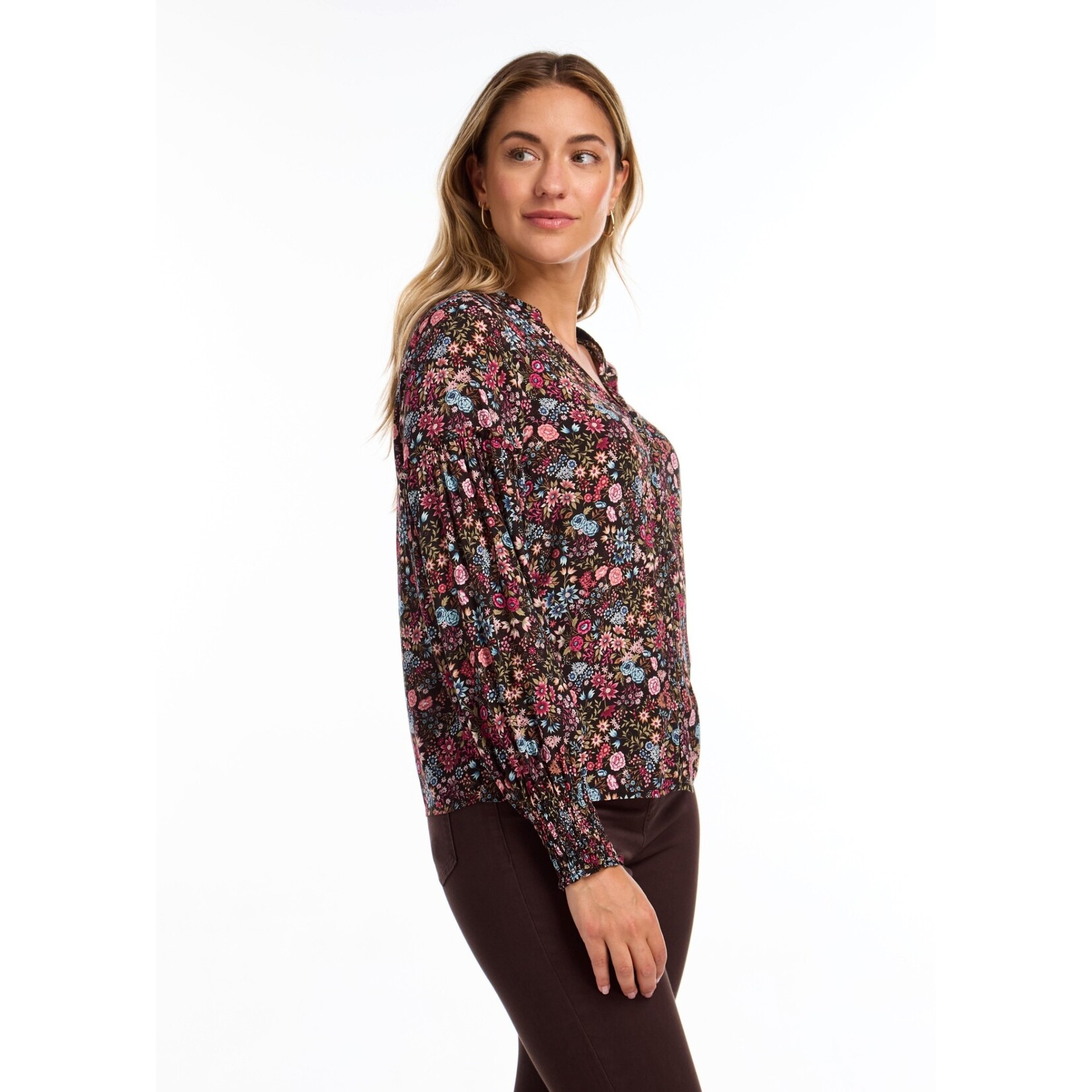 FDJ Long Sleeve Smock Cuff Top in Gramercy Floral