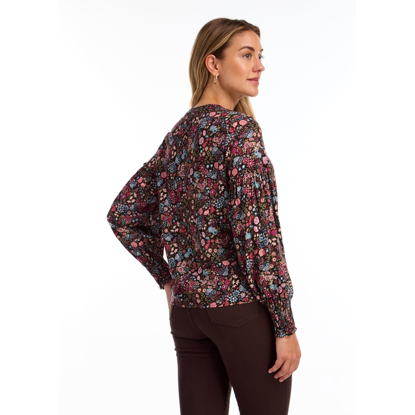 FDJ Long Sleeve Smock Cuff Top in Gramercy Floral