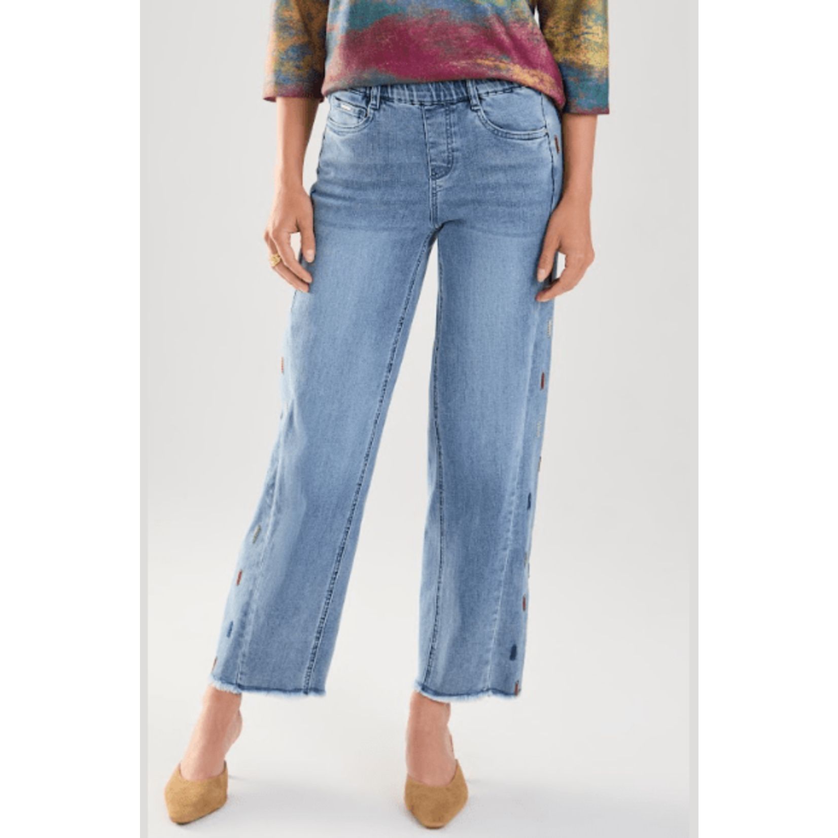 FDJ Pull-on Straight Ankle Jean w/ Embroider Side