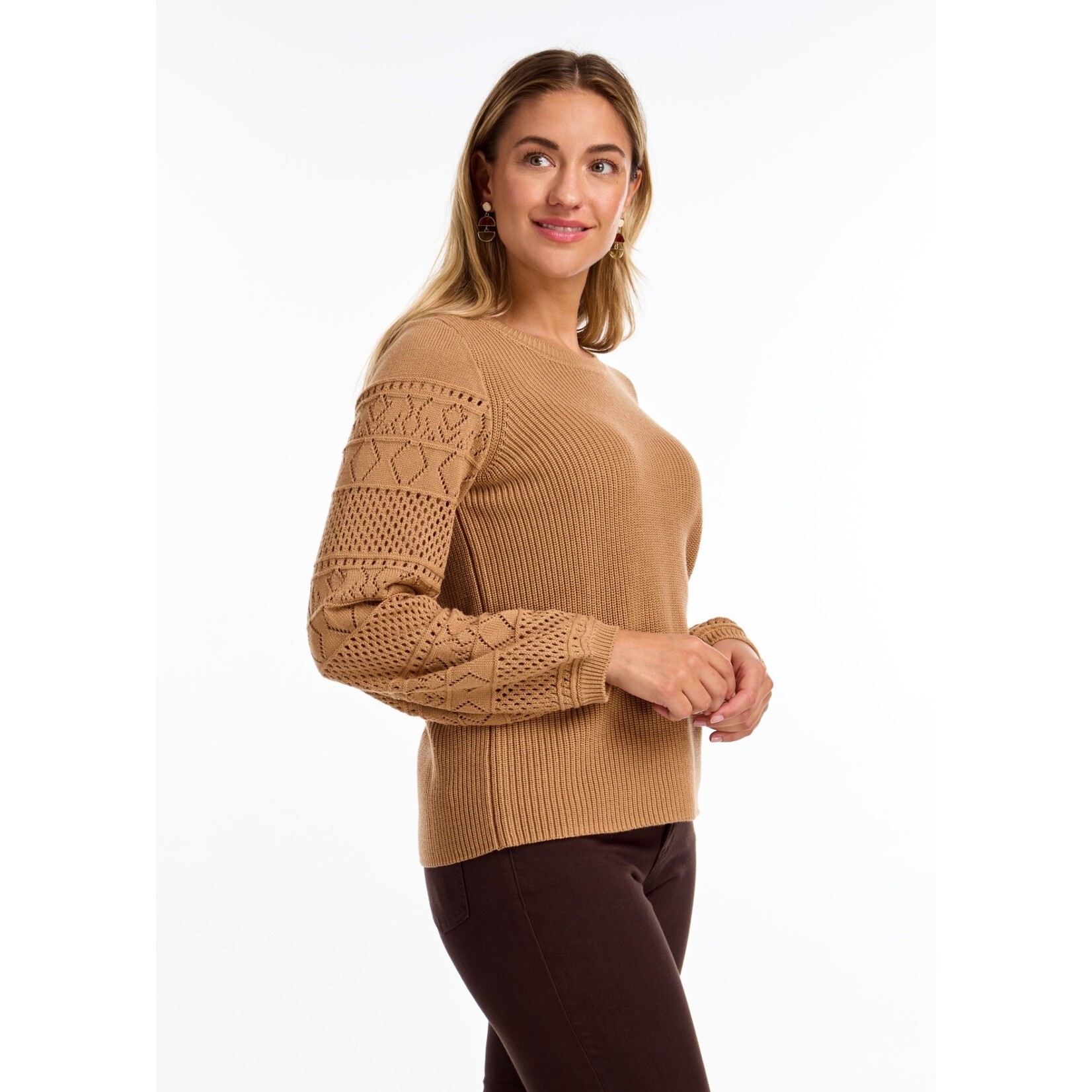 FDJ LS Pointelle Sweater in Cafe Au Lait