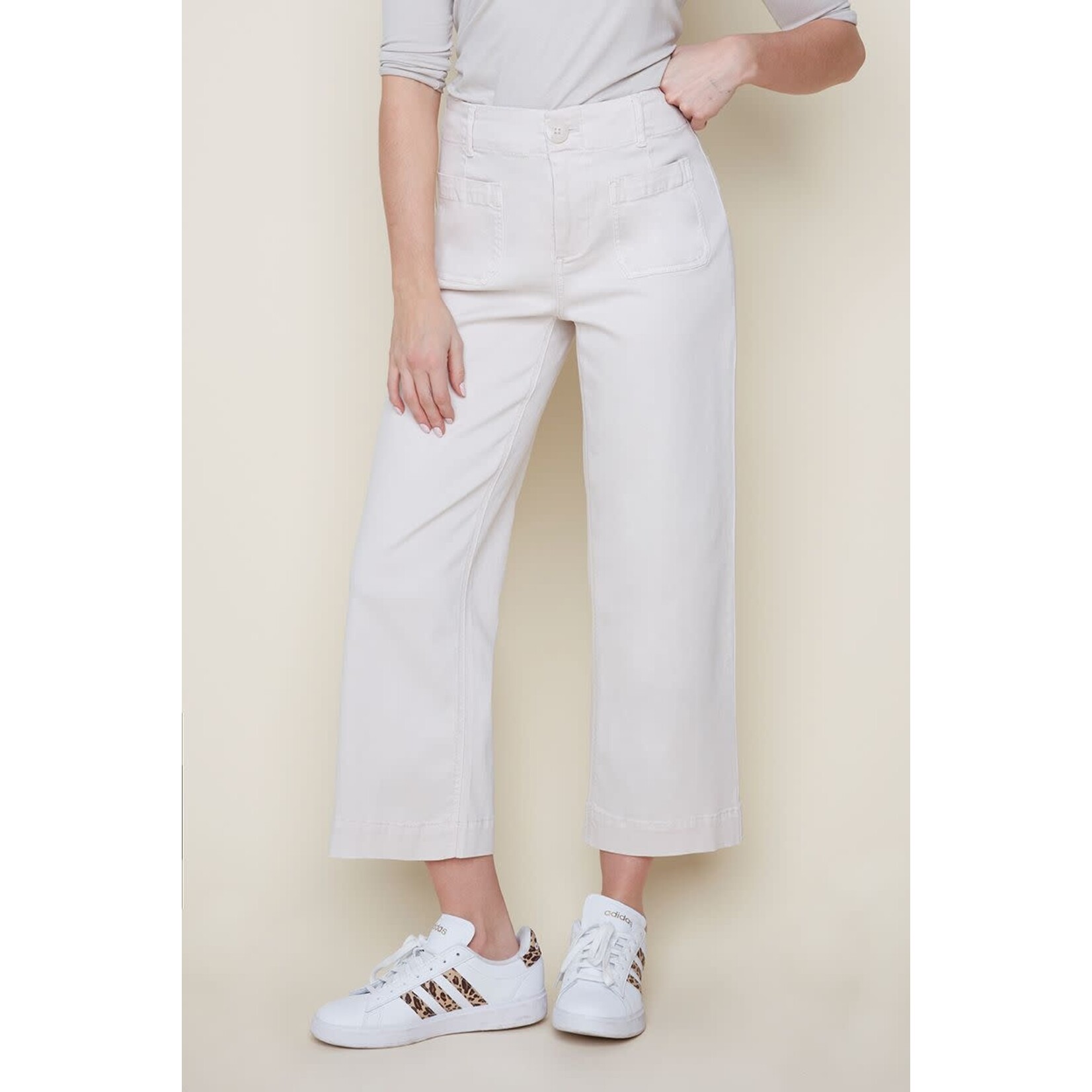 Tencel Button-Up Wide Leg Pants in Oyster