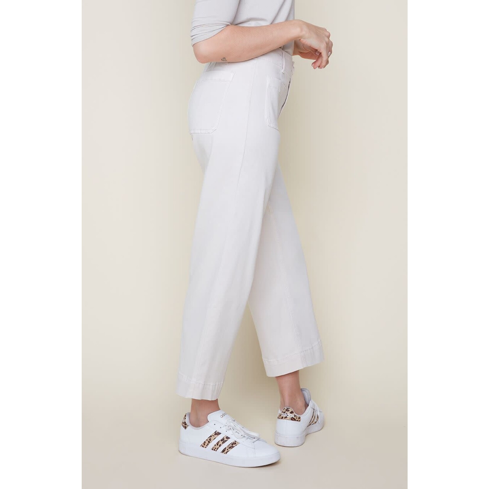 Tencel Button-Up Wide Leg Pants in Oyster