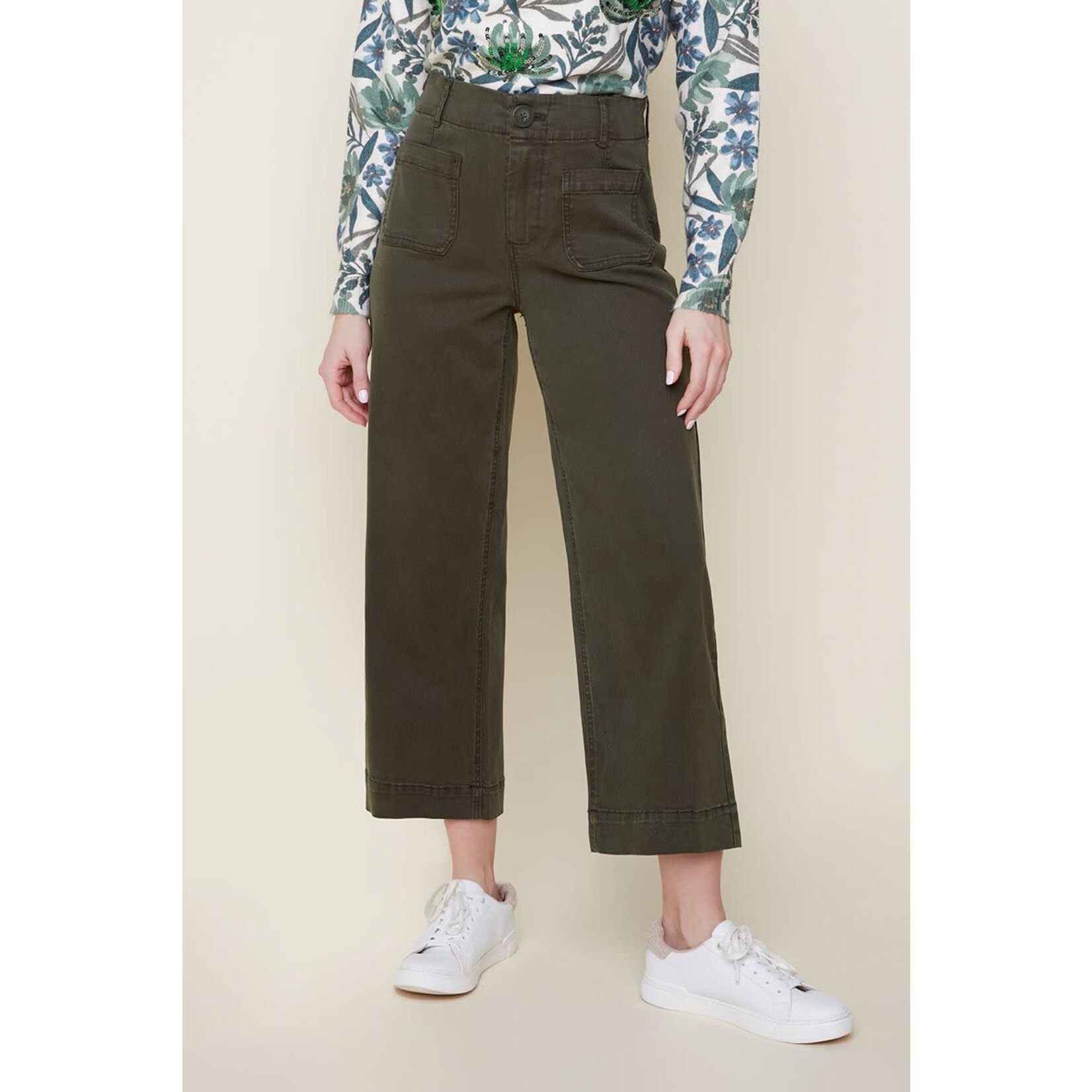 Tencel Button-Up Wide Leg Pants in Chive