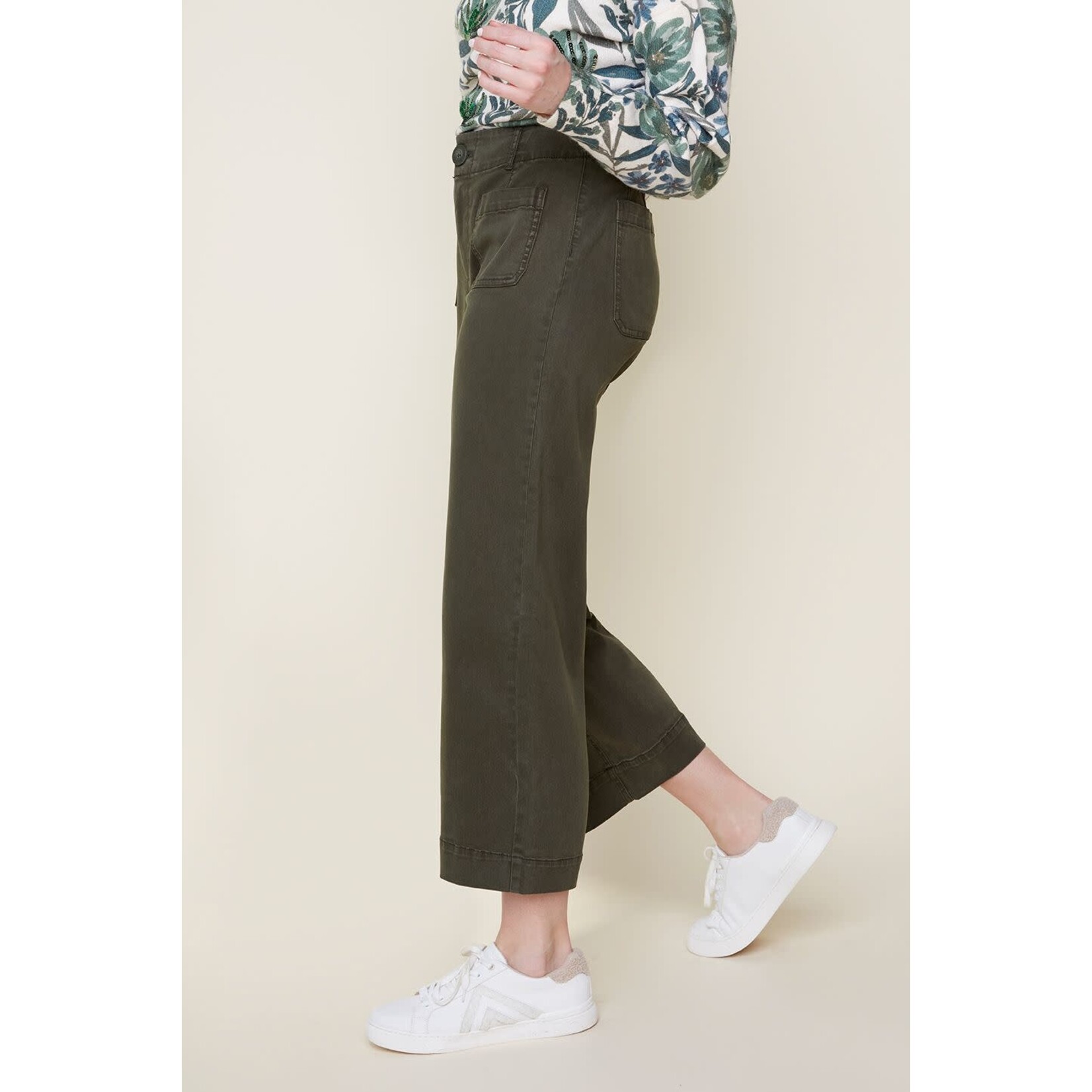 Tencel Button-Up Wide Leg Pants in Chive