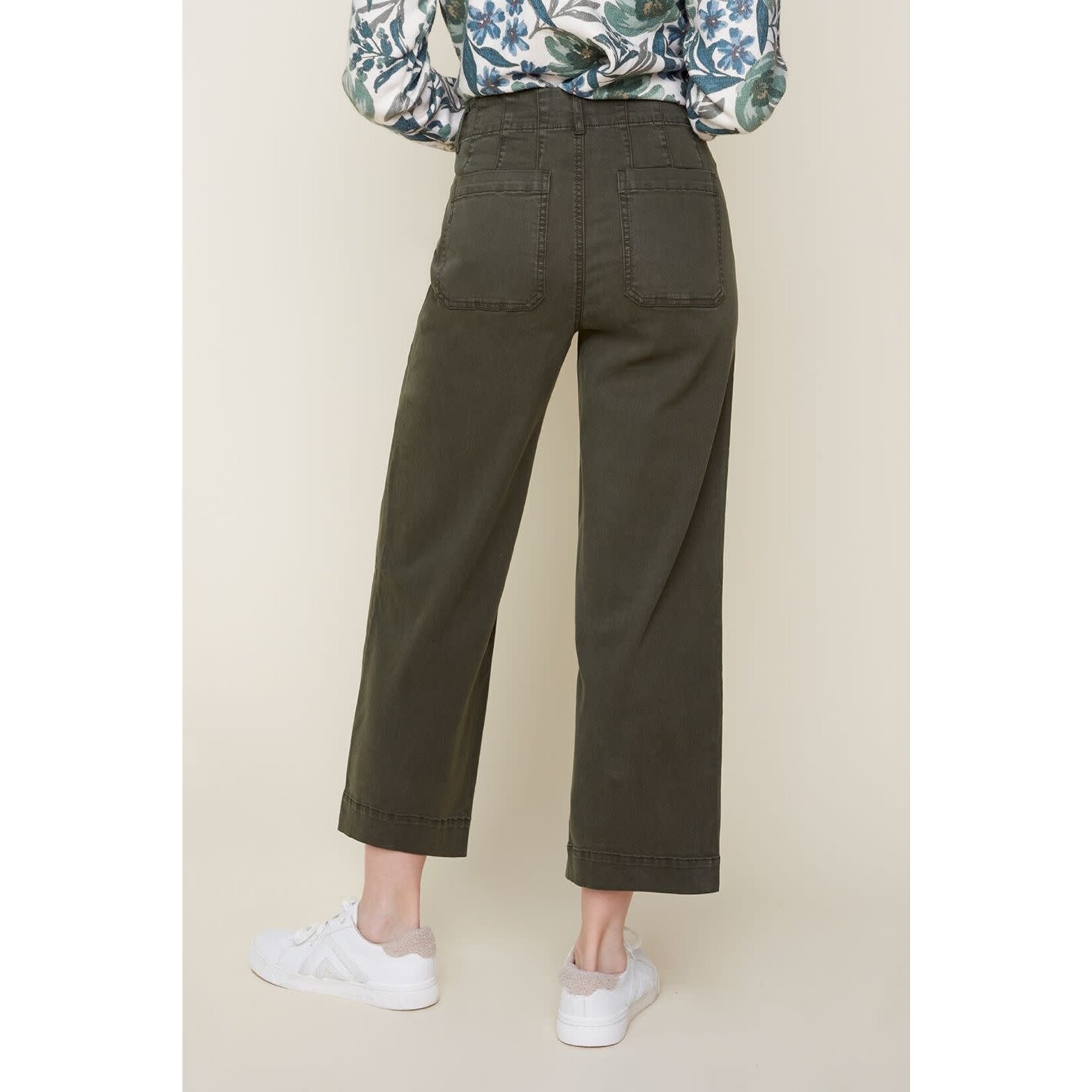 Tencel Button-Up Wide Leg Pants in Chive