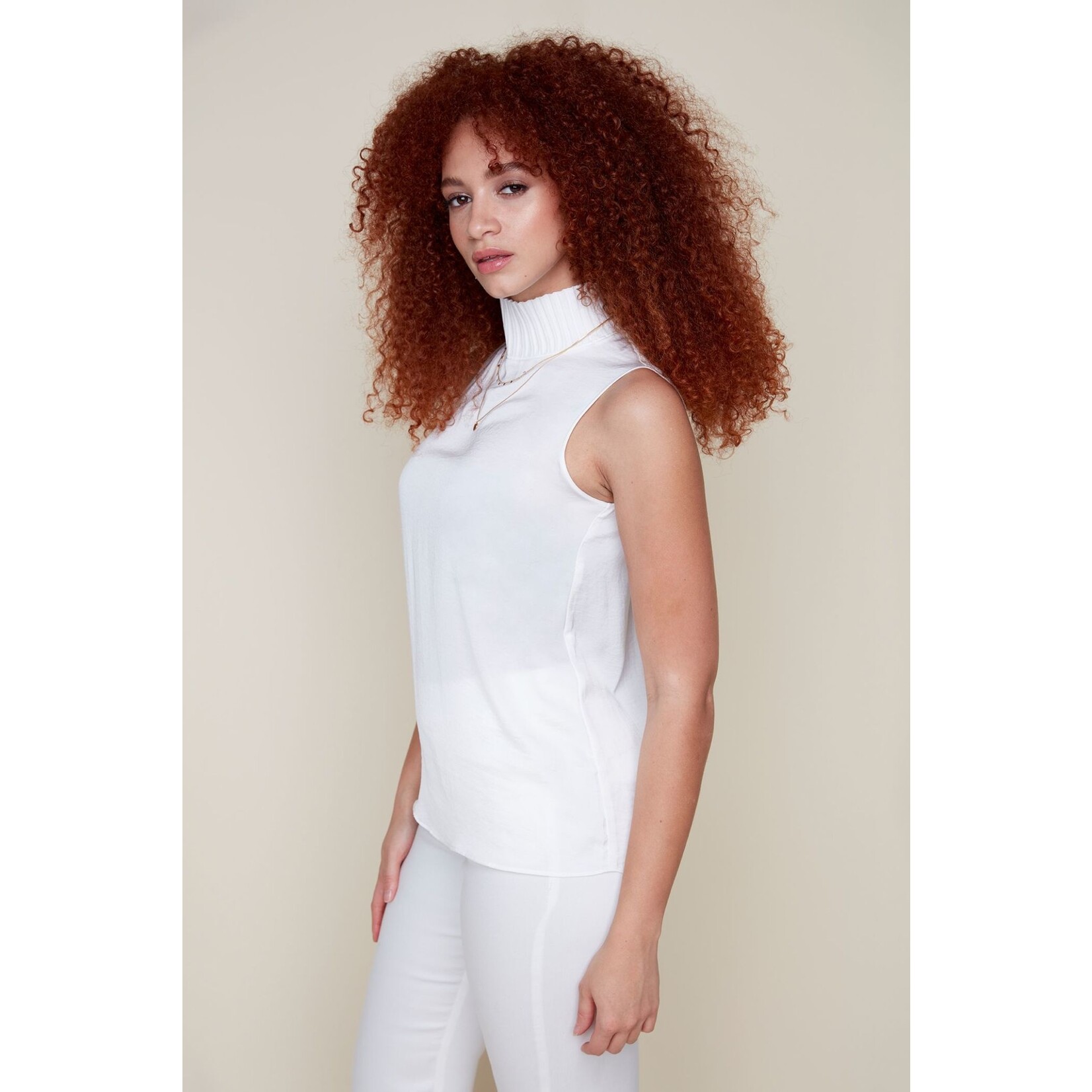 Turtle Neck Tank Blouse in Creme