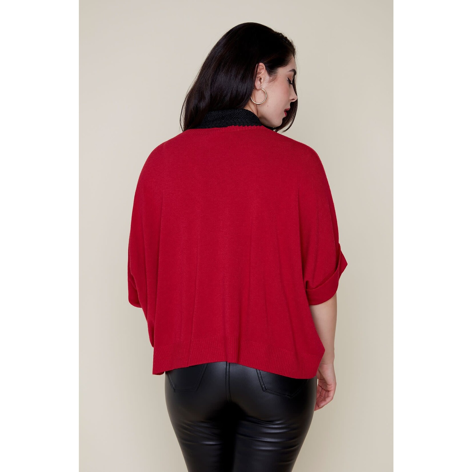 Loose 3/4 Sleeve Knit Sweater in Berry