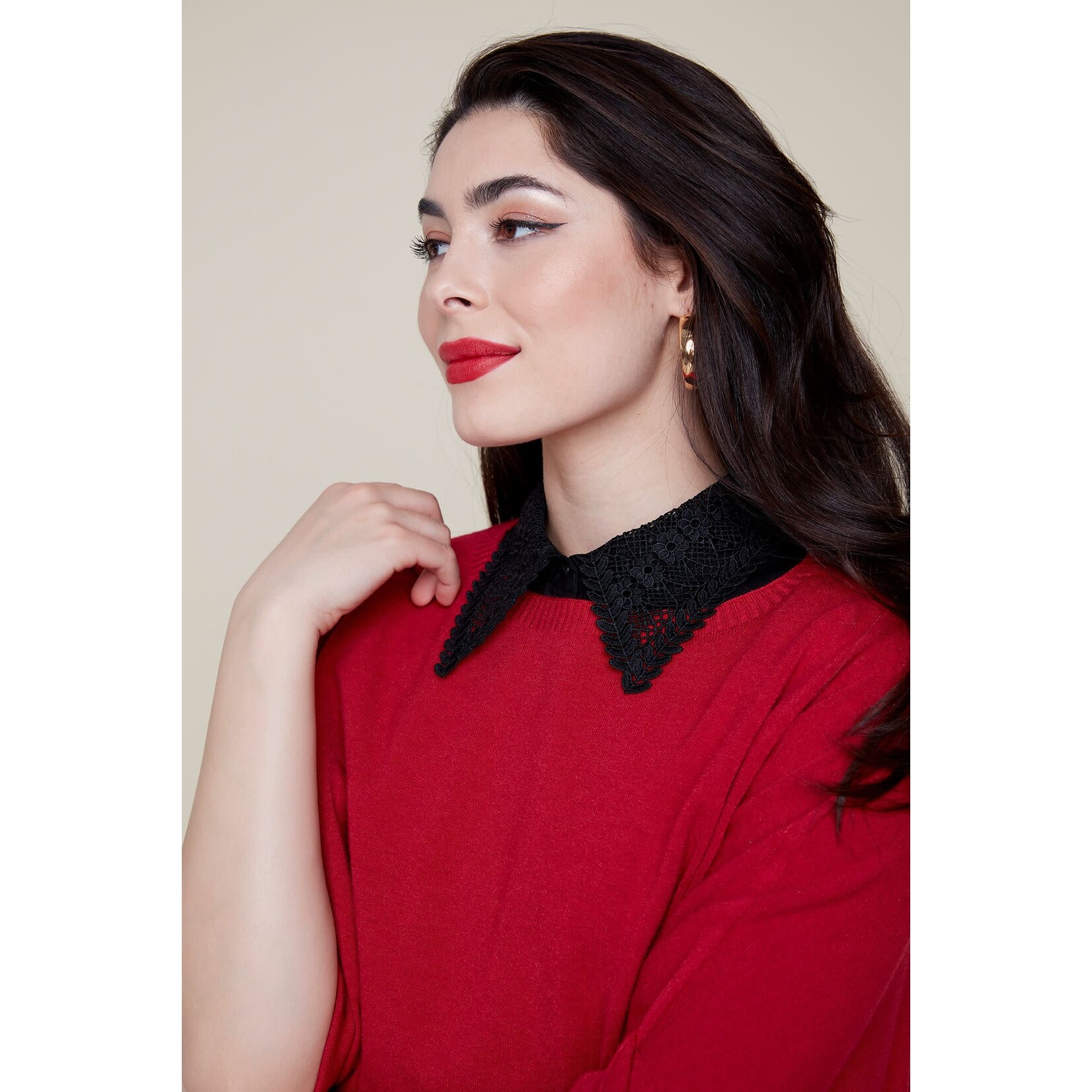Loose 3/4 Sleeve Knit Sweater in Berry