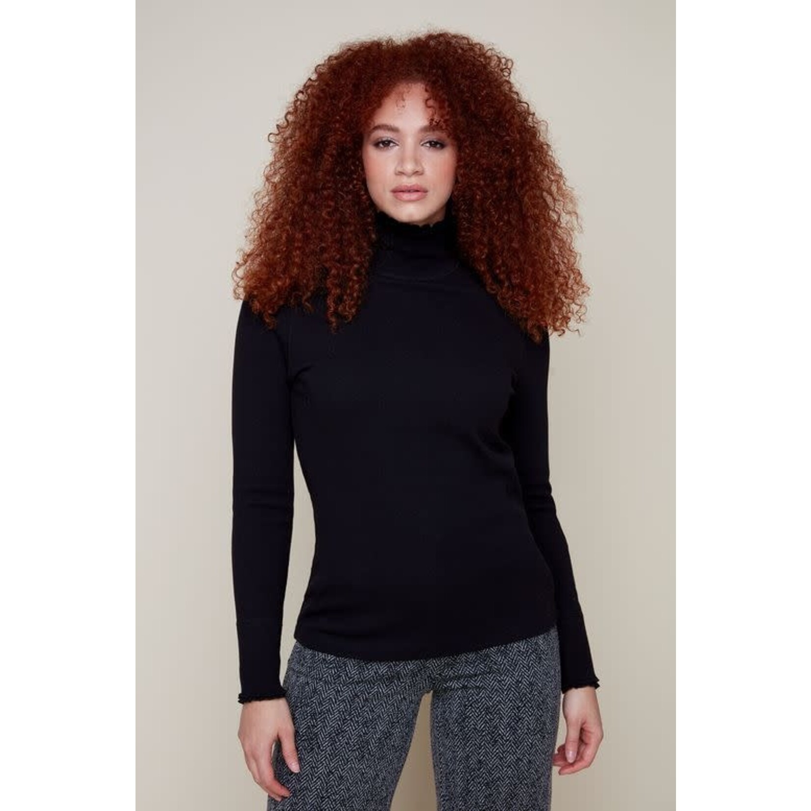 Long Sleeve Mock Neck Top in Black