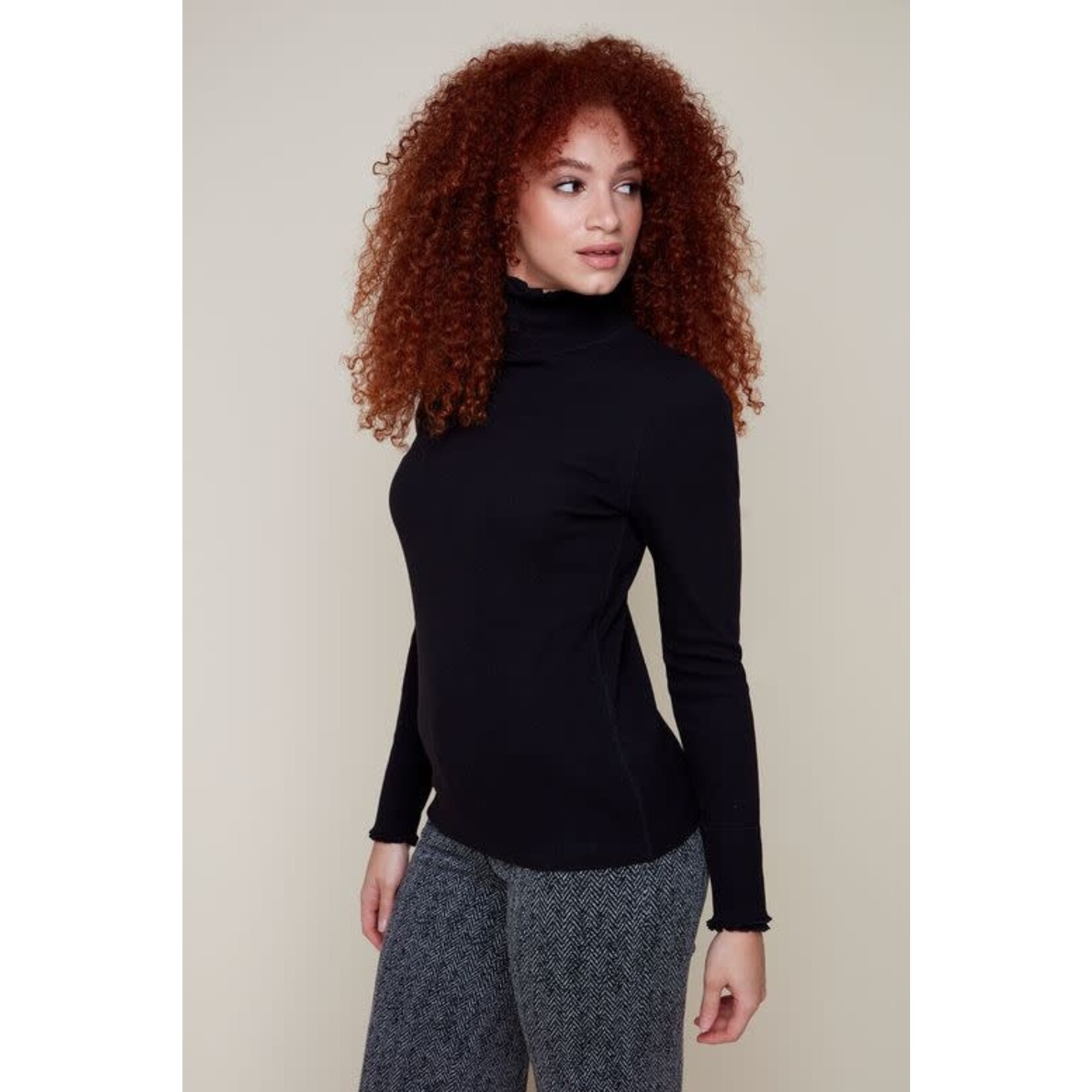 Long Sleeve Mock Neck Top in Black