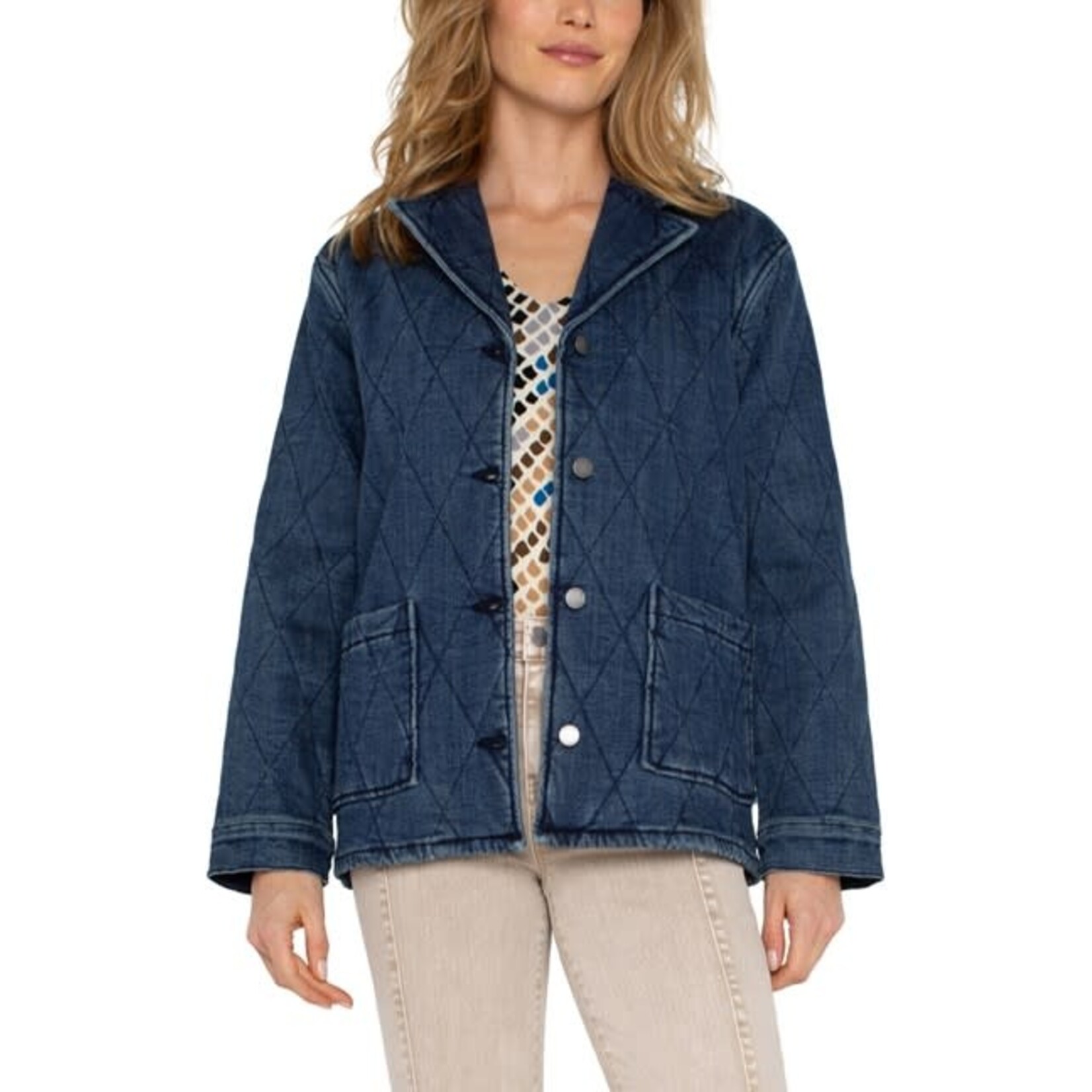 Liverpool Notch Collar Quilted Coat in Redlands