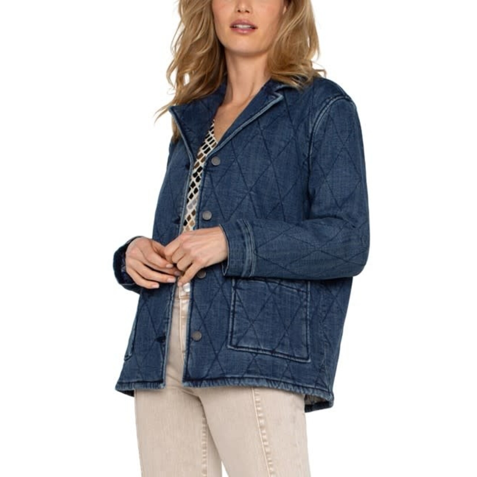 Liverpool Notch Collar Quilted Coat in Redlands