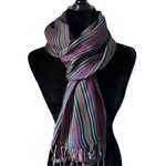 Dandarah Thin Striped Handwoven Bamboo Viscose Scarf - Black & More