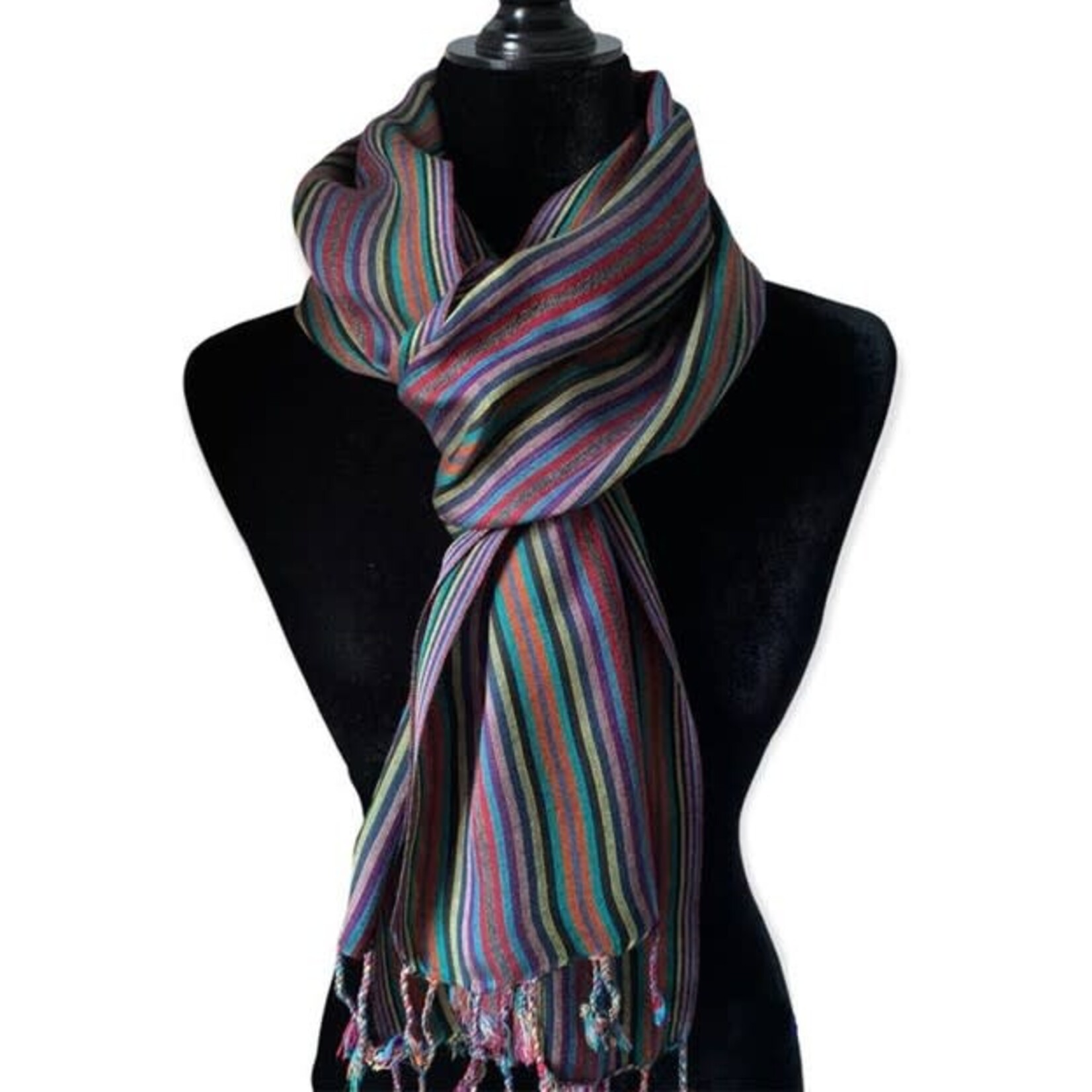 Dandarah Thin Striped Handwoven Bamboo Viscose Scarf - Black & More