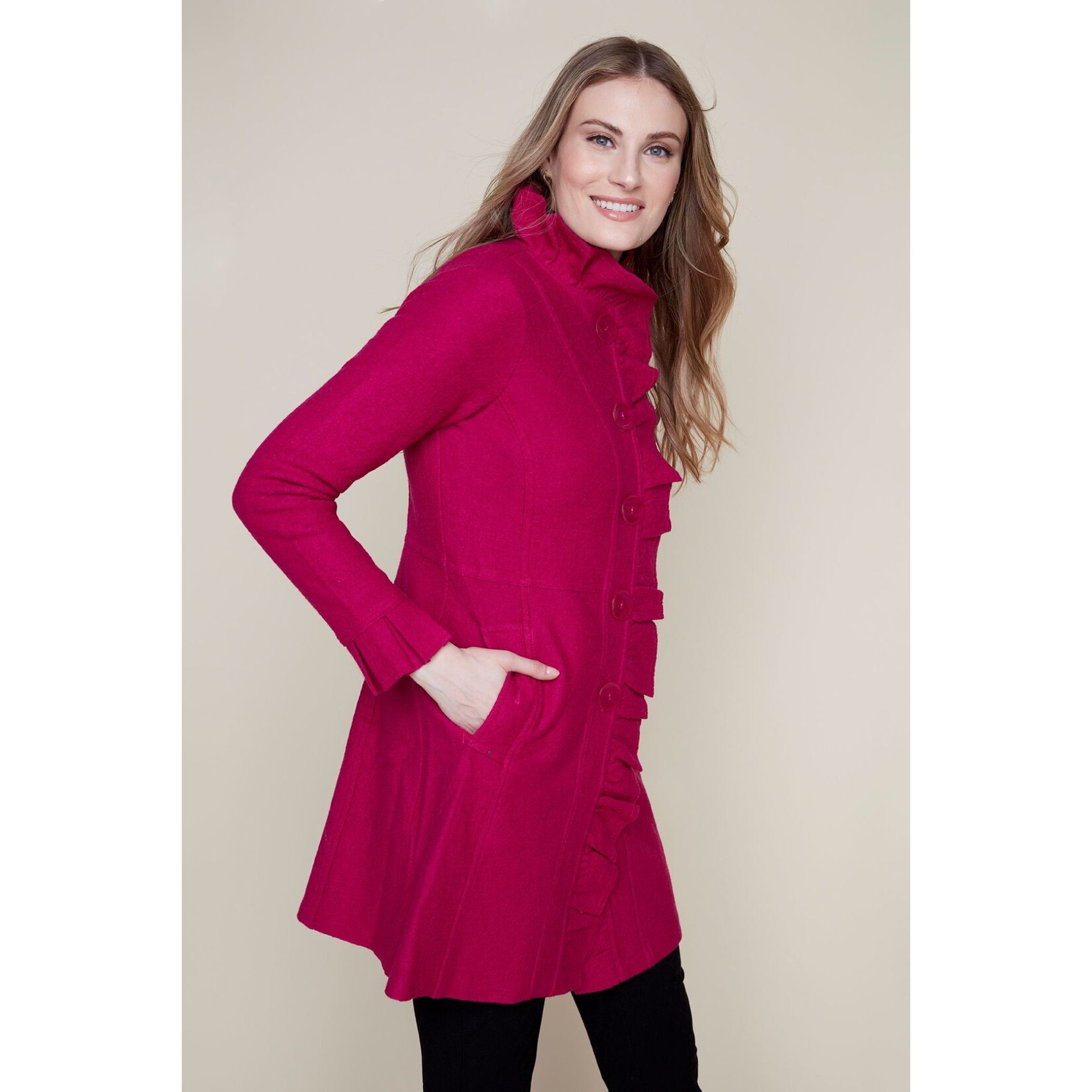 Ruffled Front Knit Jacket in Orchid