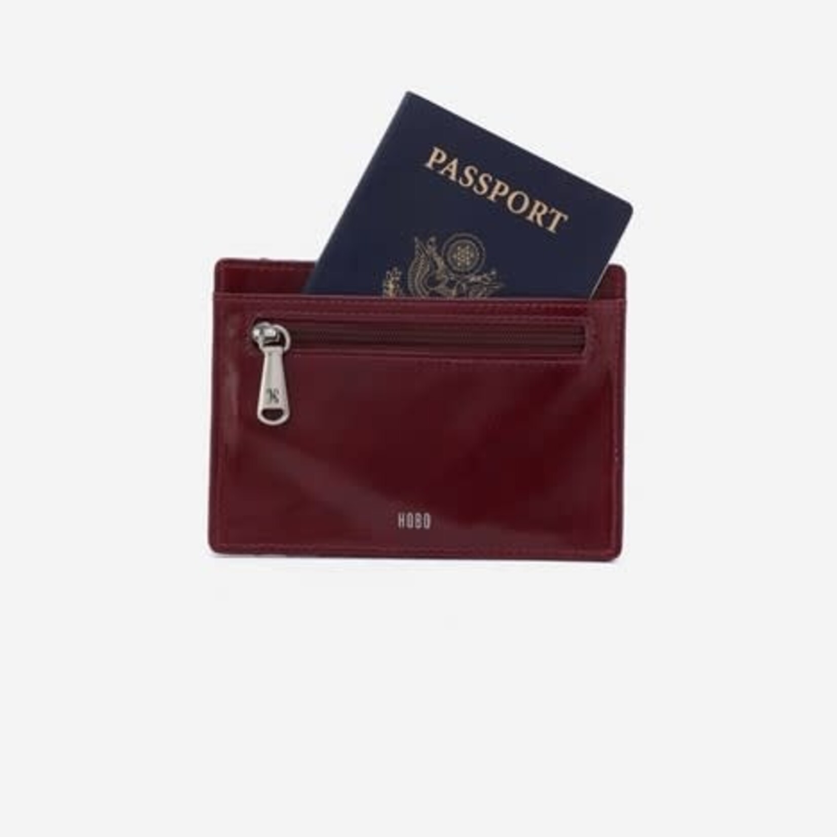 HOBO Euro Slide Polished Leather Card Holder in Winter Berry