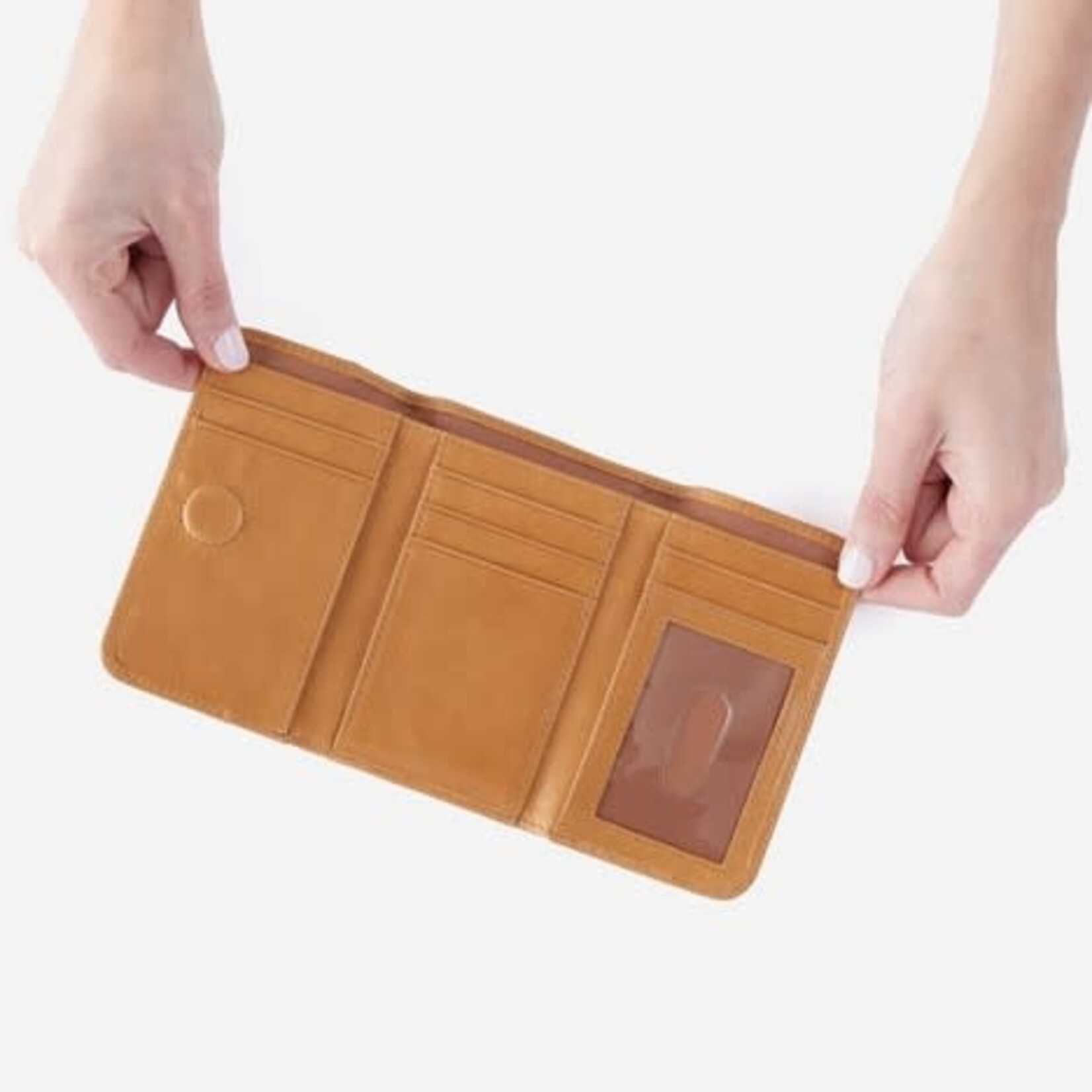 HOBO Jill Trifold Polished Leather Wallet in Natural