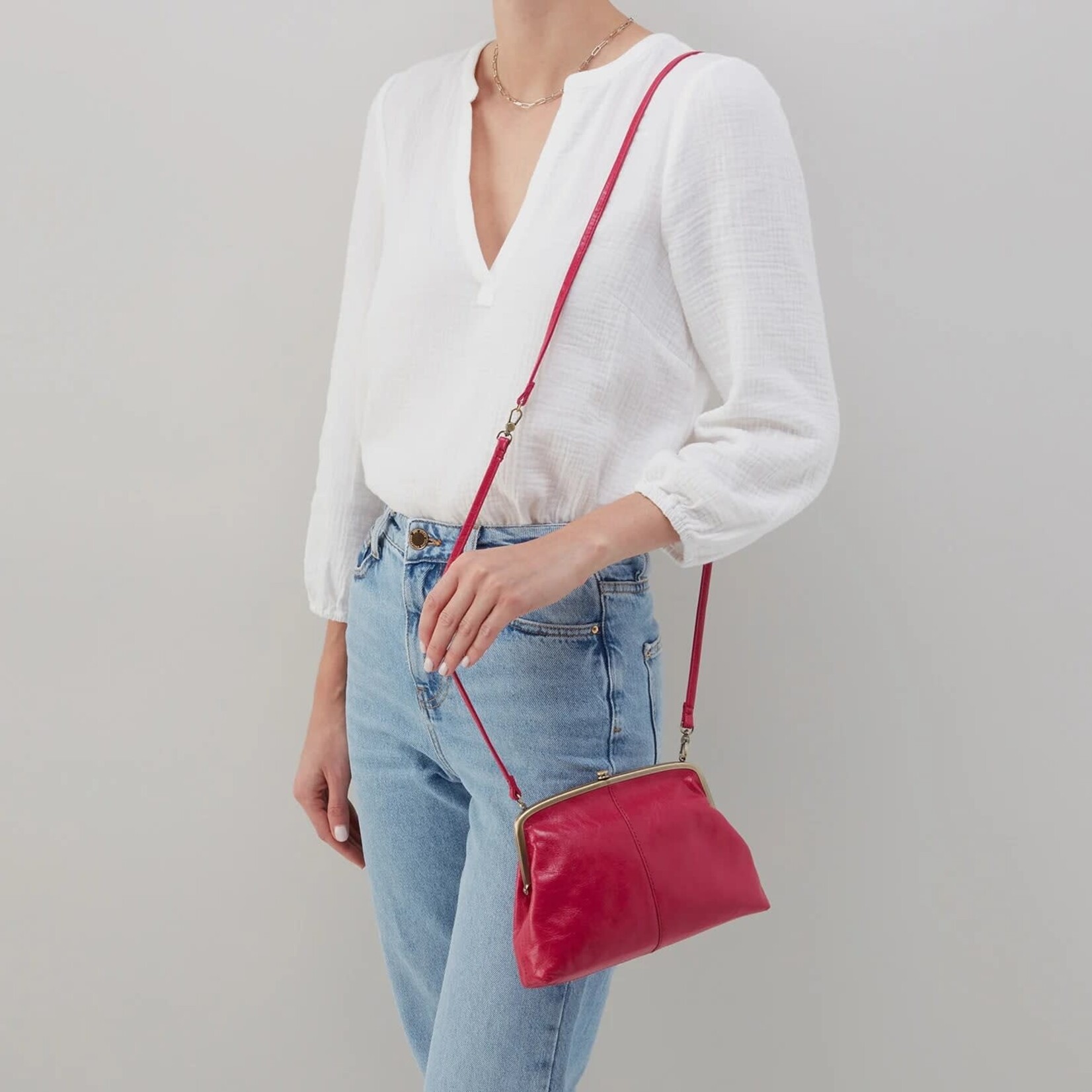 HOBO Lana Polished Leather Crossbody in Fuchsia