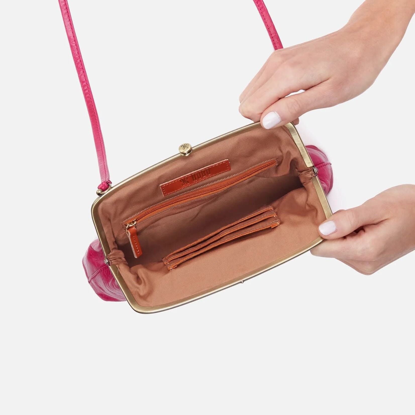 HOBO Lana Polished Leather Crossbody in Fuchsia
