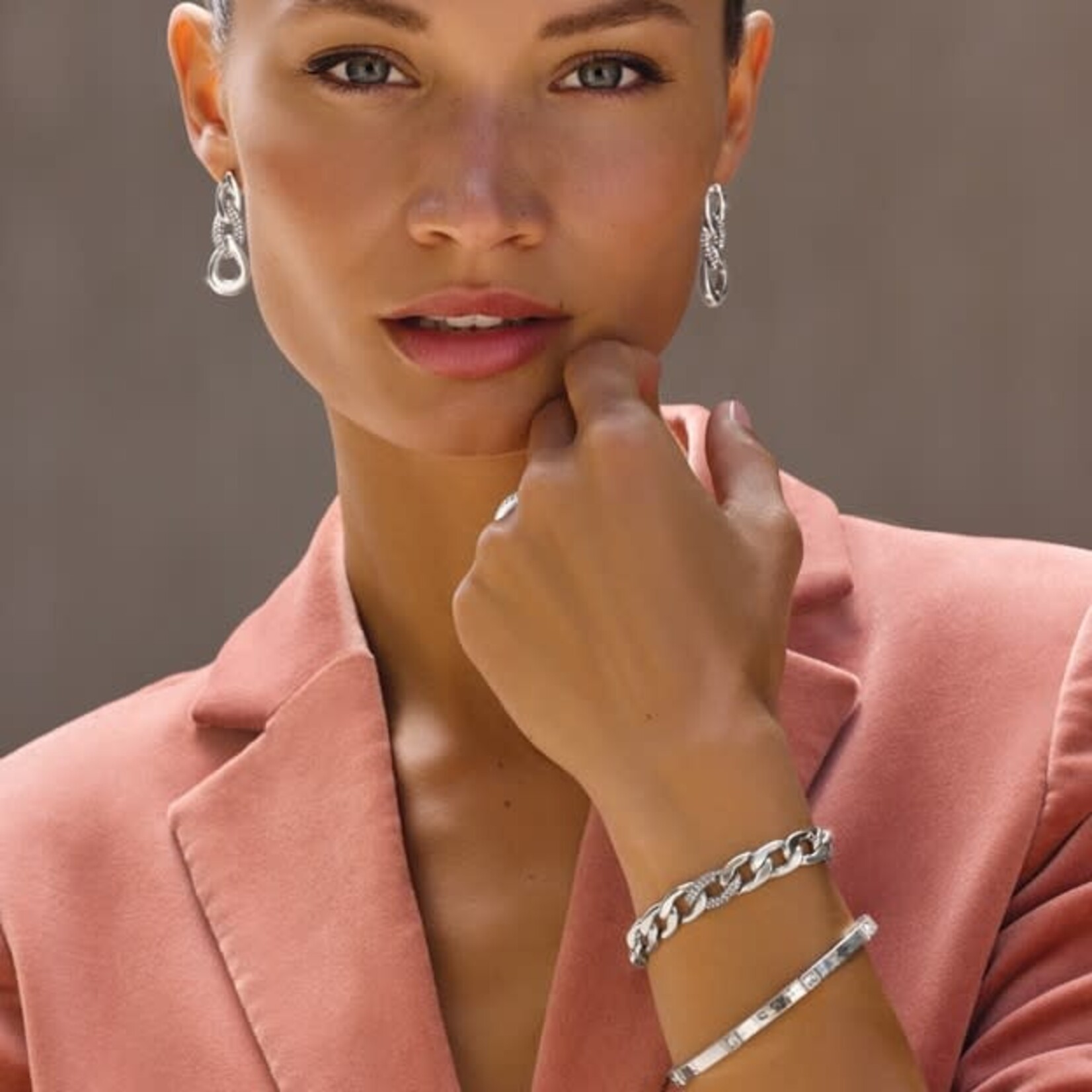 Brighton Cleo Pave Link Post Drop Earrings Silver